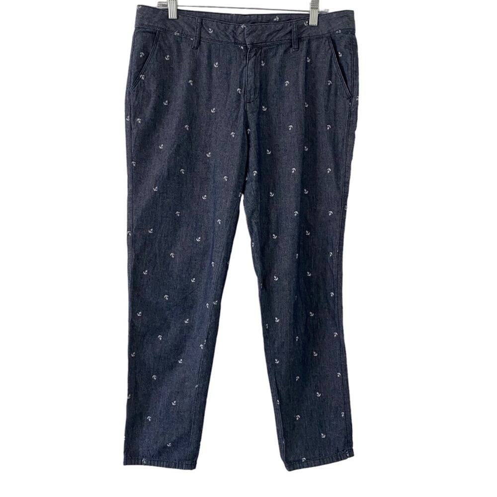 5/$25 Liz Claiborne Chambray Cotton Anchor Nautical Straight Leg Pants 10